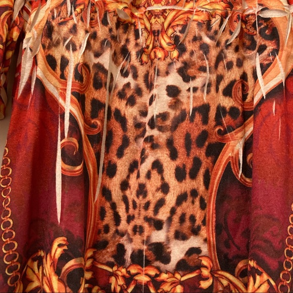 One World Colorful Orange and Red Top With Leopard Print - Picture 6 of 7
